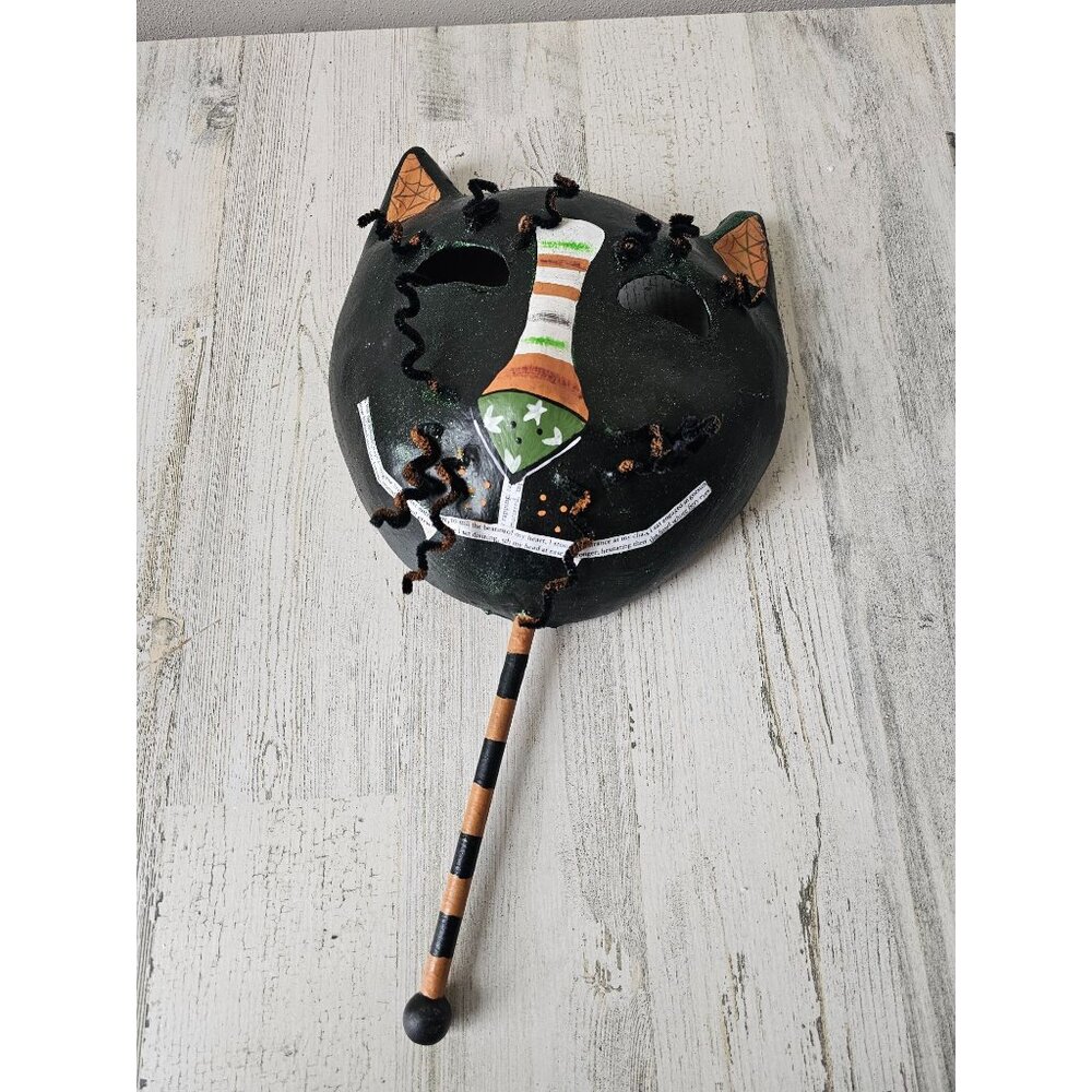 Shabby chic cat mask Halloween decor unique black glitter